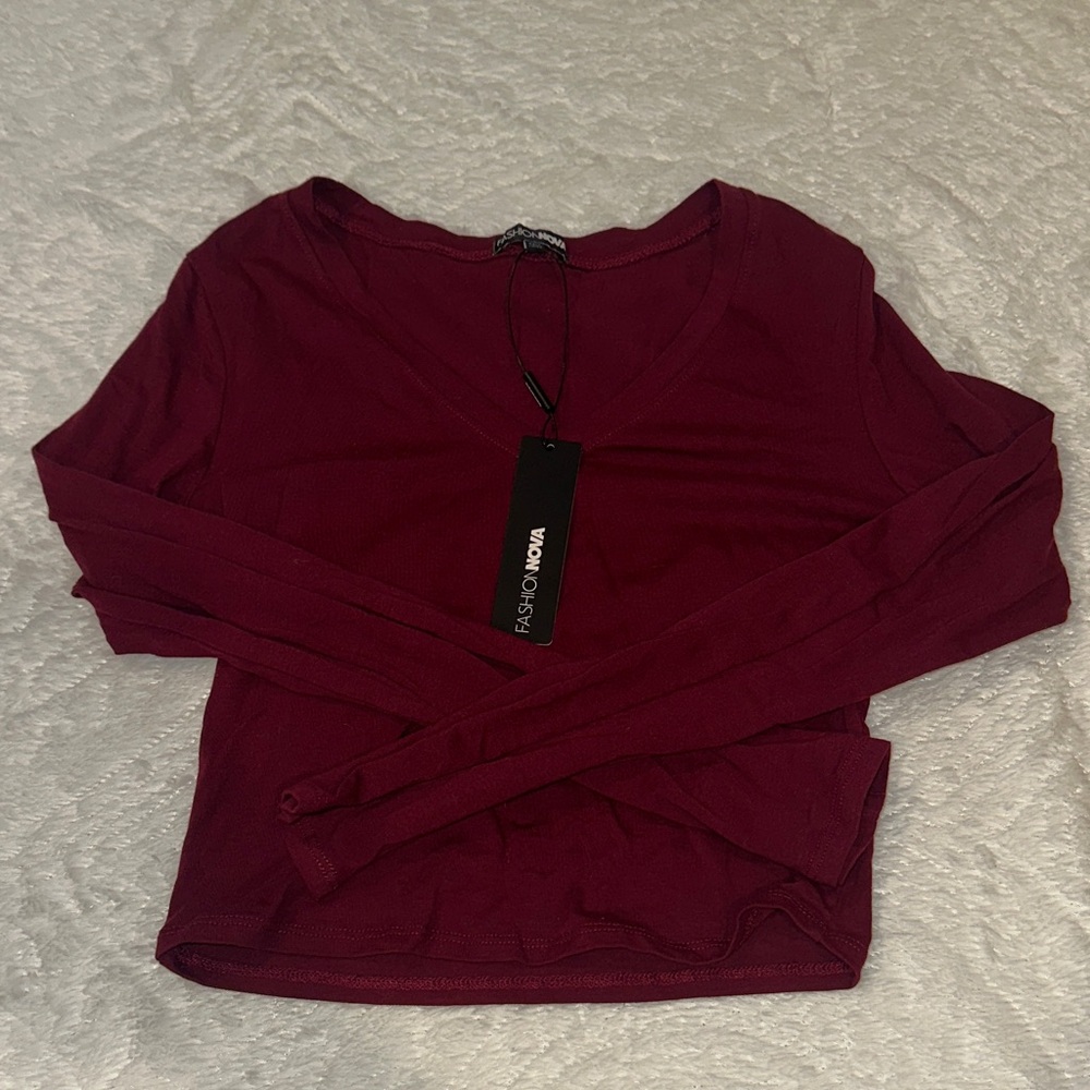 Fashion Nova Deep Red Long Sleeve Top